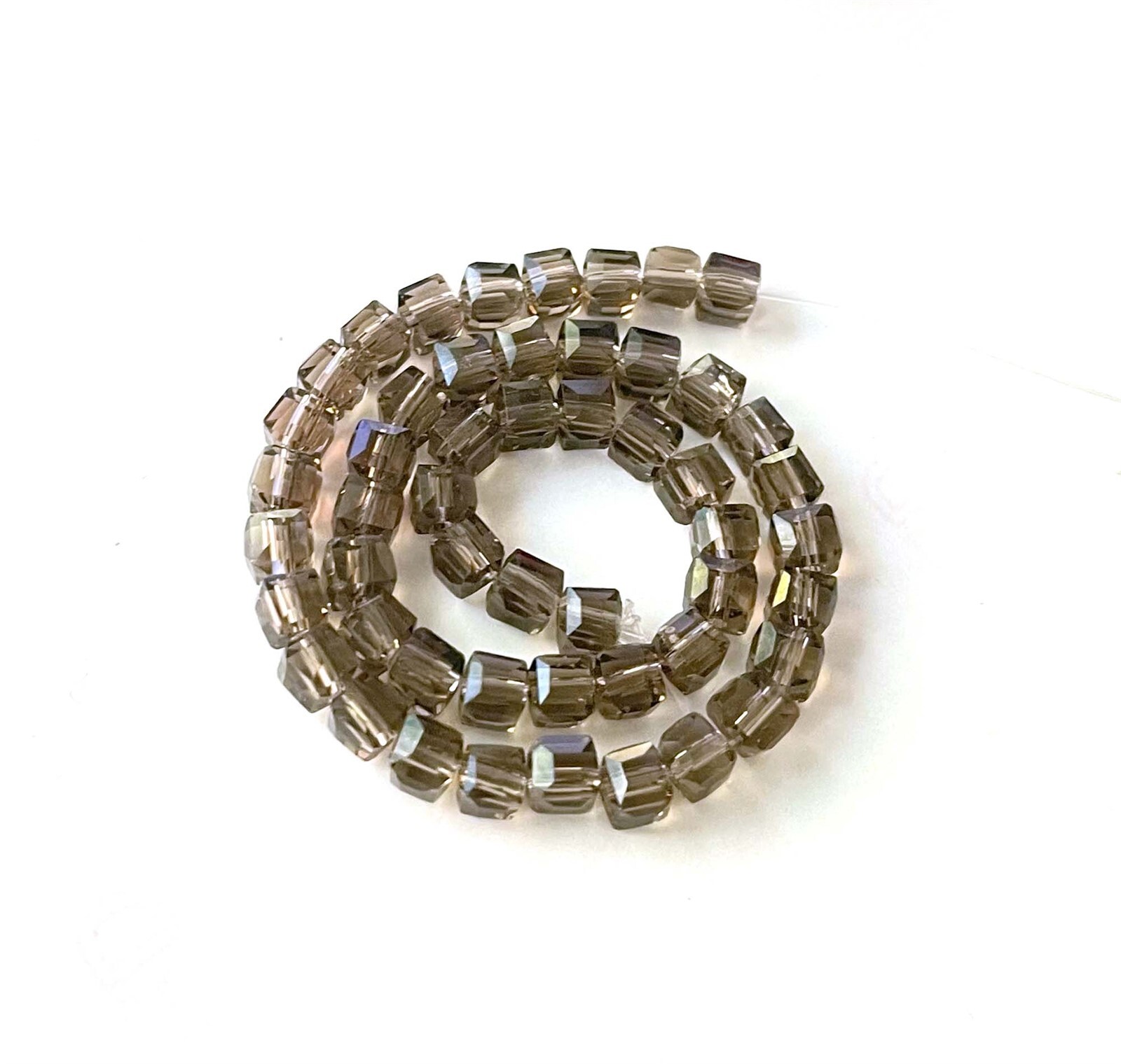 50 Smoky Brown Glass Faceted Cube Square Beads 4mm