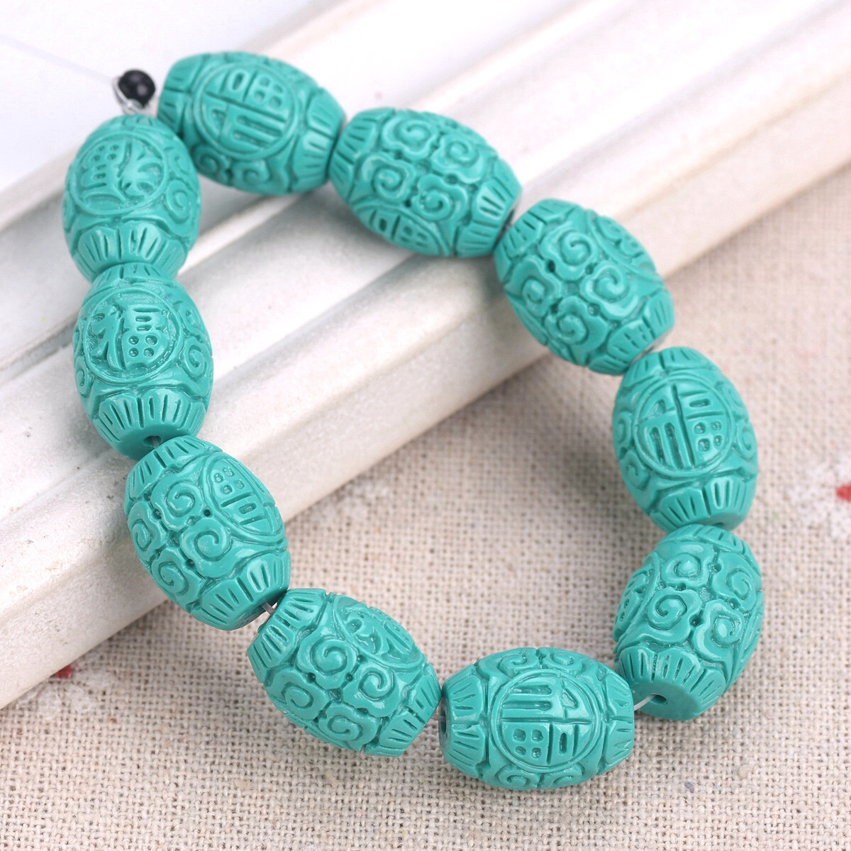 10pcs Cyan Color Fortunate Carving Bead Made From Stone Powder Loose Beads Lot