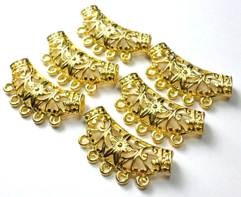 20 Vintage Shiny Gold Floral Art Deco Jewelry Connectors /Sliders 37x20mm USA