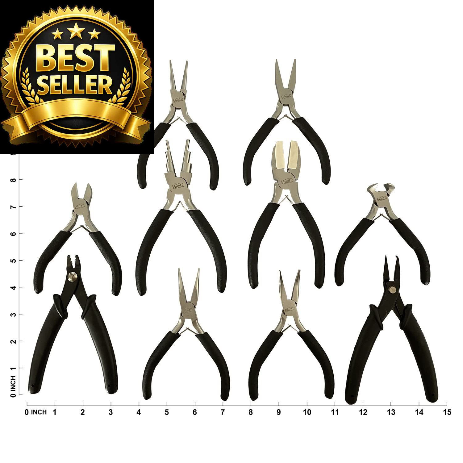 vouiu 10-Piece Jewelry Pliers Set Making Tools Black