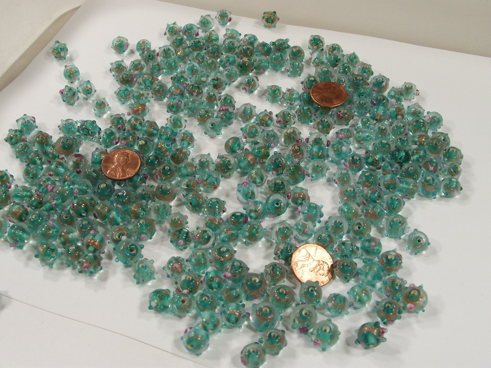 2 Pounds Teal India Handmade Fancy Bumpy Glass Beads Wholesale Bulk (HQP-1) ⭐