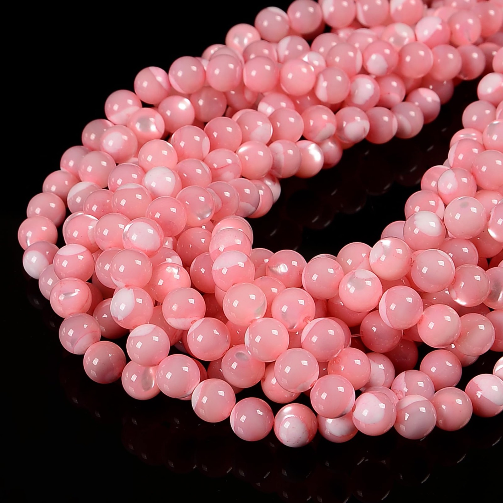 98Pcs 4mm Pink Color Mother of Pearl Mop Shell Bead Glossy Round Beads for Br…