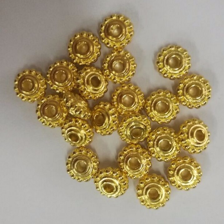 30pcs 7x4mm,hole:1.6mm Shinny Gold Color Crafted Round Spacer Beads H0692