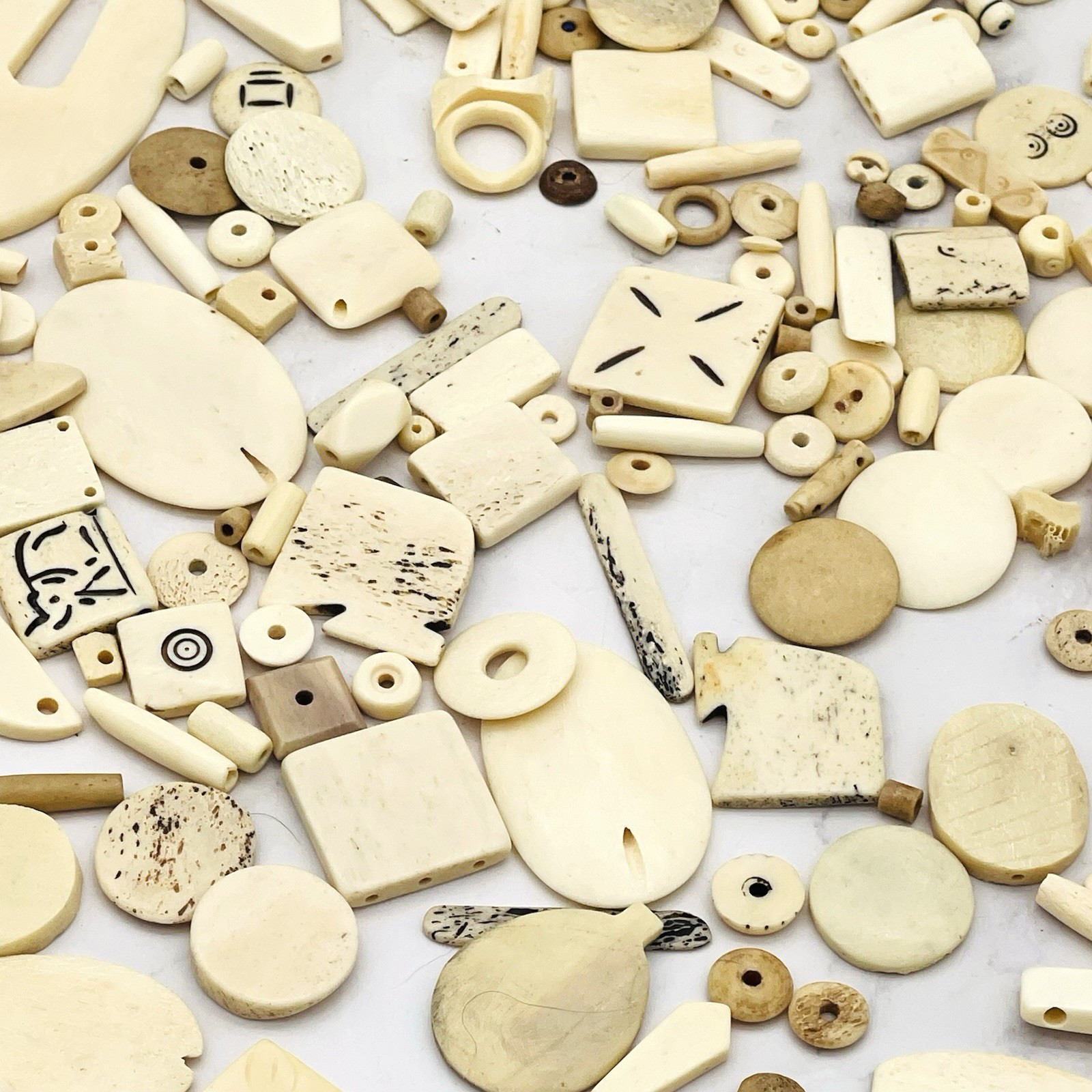 150+ Assorted White Bone Round Tube Buffalo Bone Beads Crafting