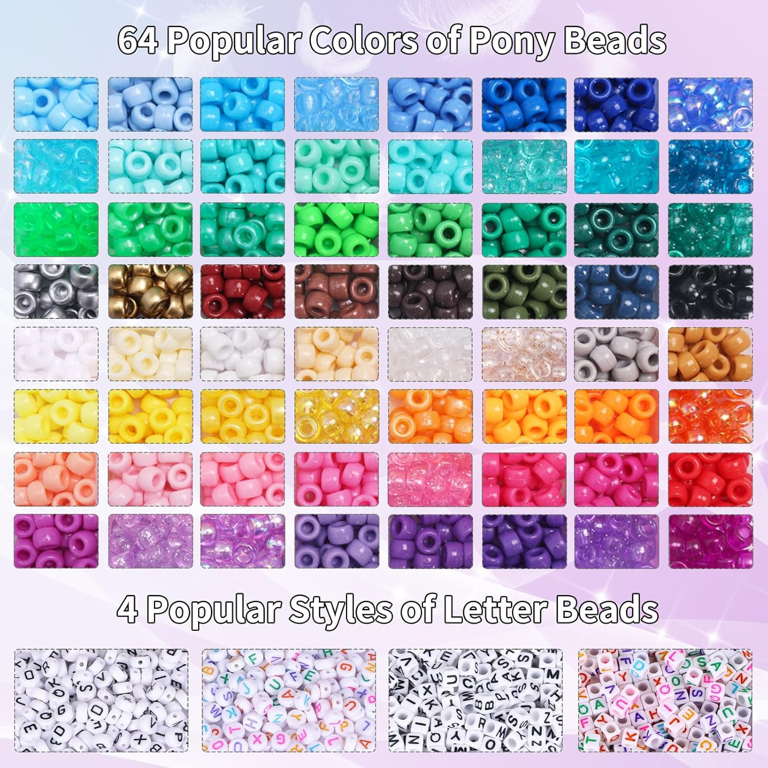 Pony Beads Bracelet Making Kit 64 Colors 2350Pcs Rainbow Letter Beads ElasticSet