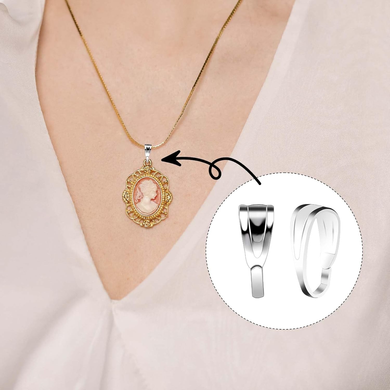 200 Pcs Pinch Bail for Jewelry Making, Bails Pendants Silver