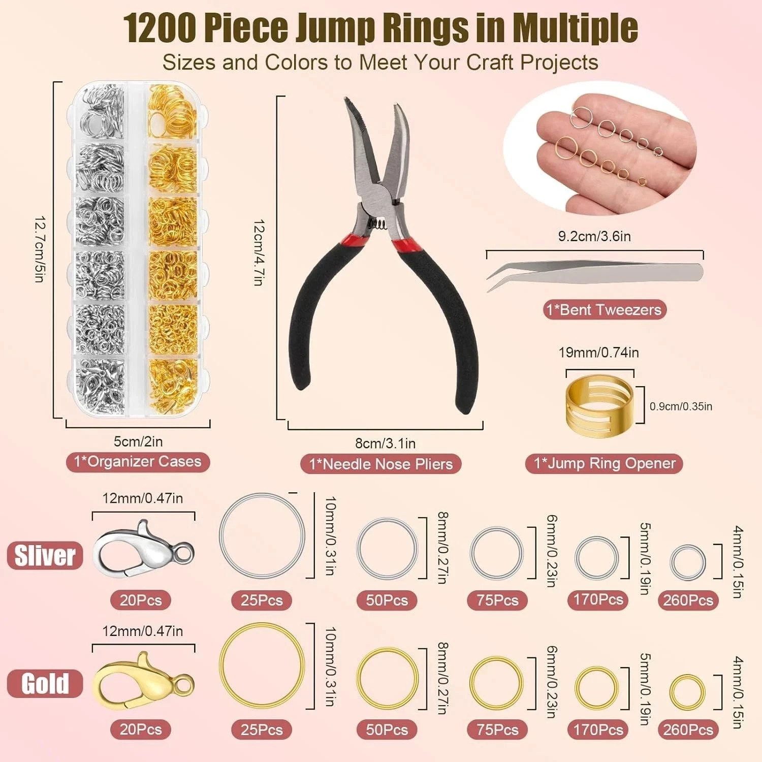 1200 Pcs Jump Rings for Jewelry Making Supplies, Necklace Repair Kit with Open/C