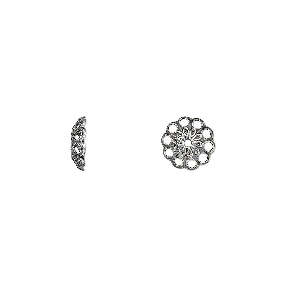 100 Antiqued Silver Plated Brass 8x2mm Round Fancy Filigree Bead Caps
