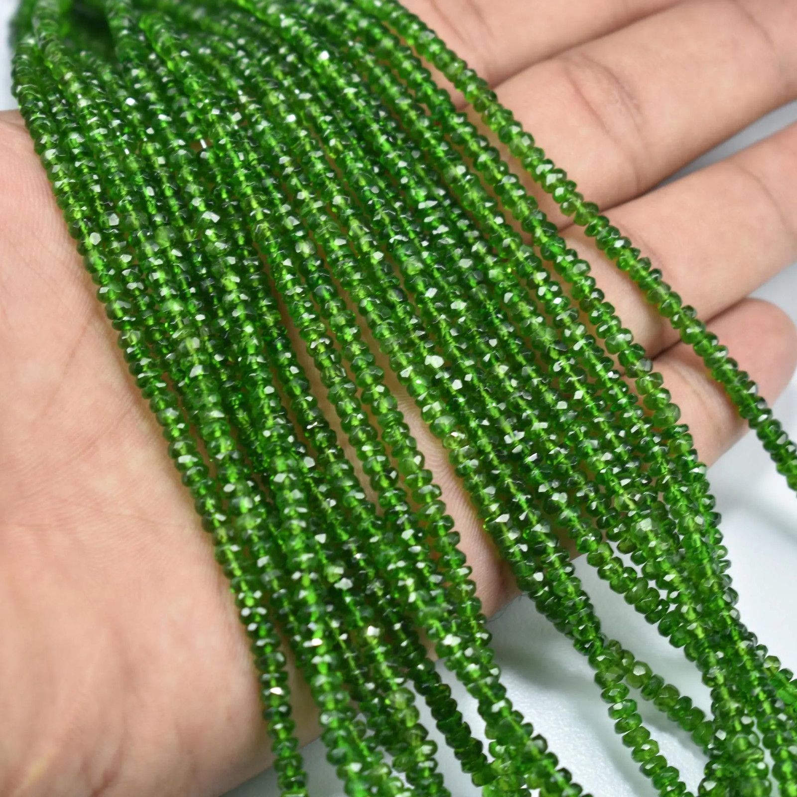 Chrome Diopside Faceted Rondelle 3-4.25mm 16 Inches AAA Natural Gemstone Jewelry