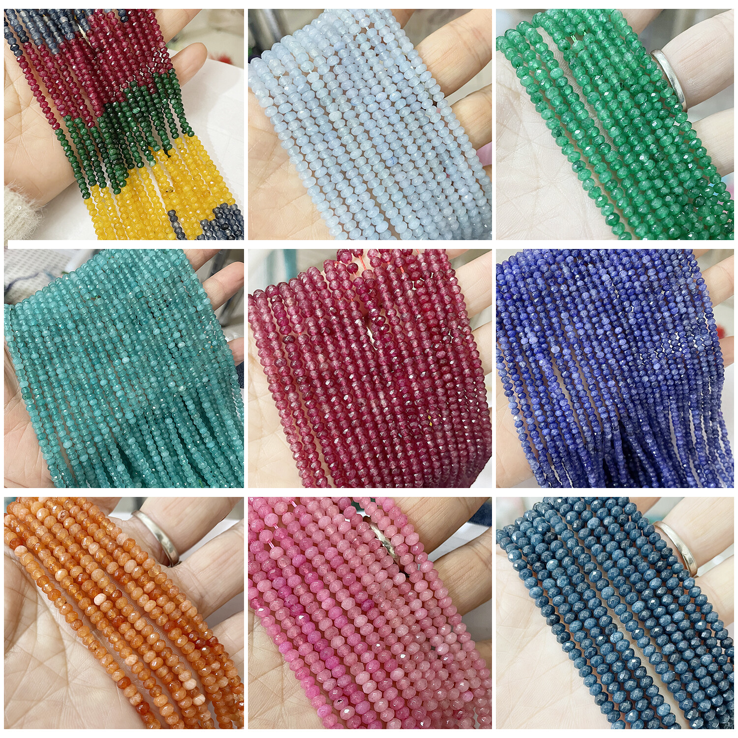 2X3mm faceted jade rondelle small beads 15.5″