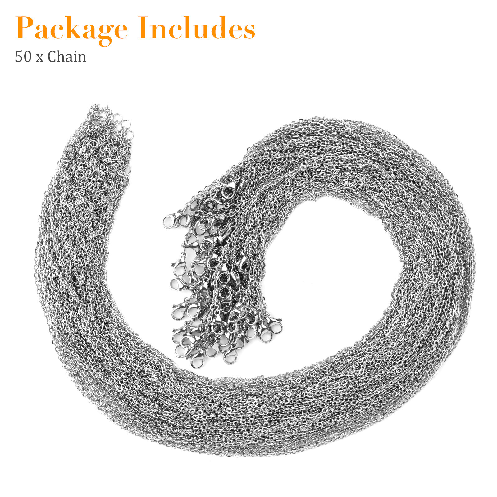50pcs Wholesale Stainless Steel Silver Tone Necklace for DIY Jewelry Chains 18in