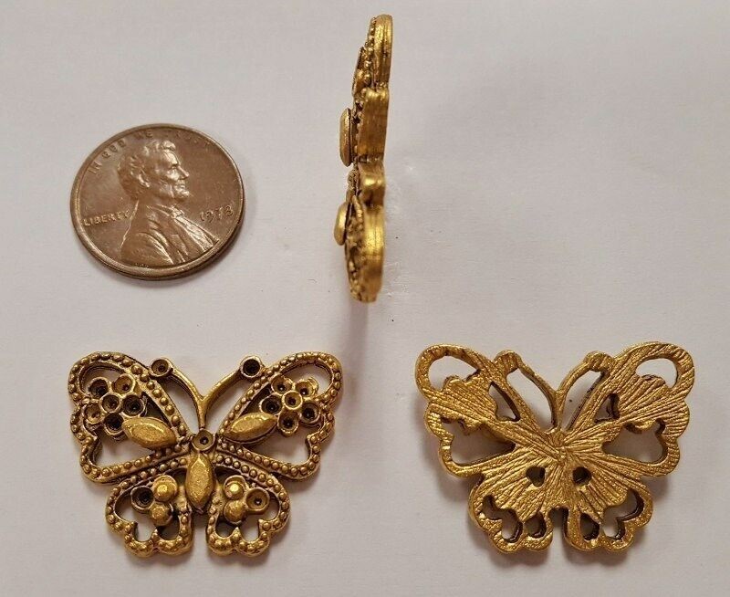 1 Retro Gold Butterfly 21x28mm. Filigree Unset Rhinestone Setting Finding E196