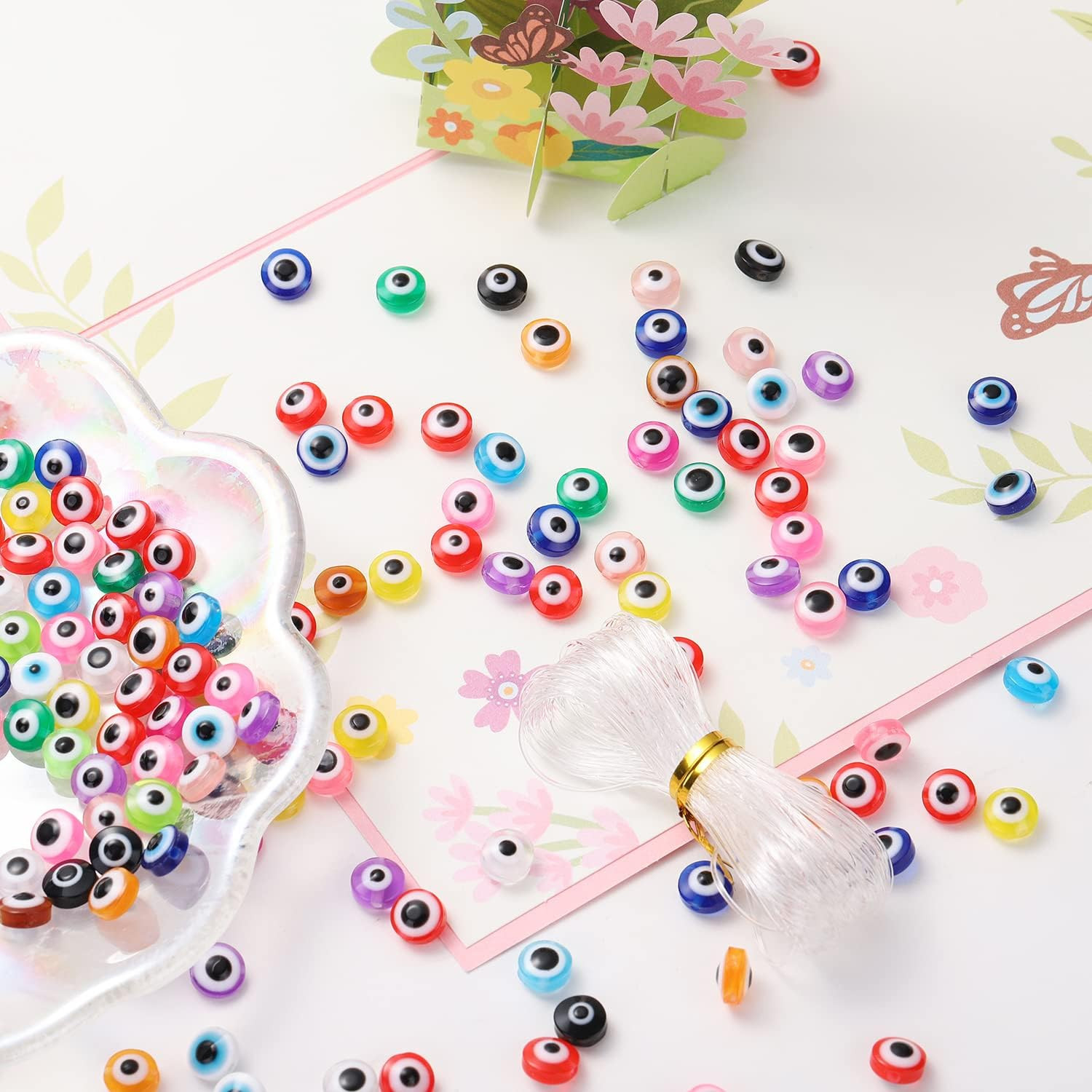 200 Pieces Flat Round Evil Eye Beads Handmade Resin Lampwork 8mm Charms Spacer B