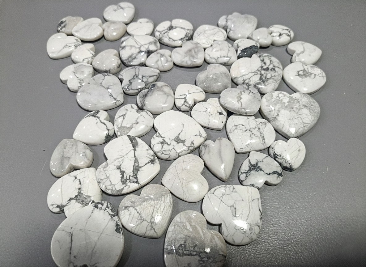 Howlite Heart Shape Cabochon Lot | Natural White Gemstones | Polished Hearts
