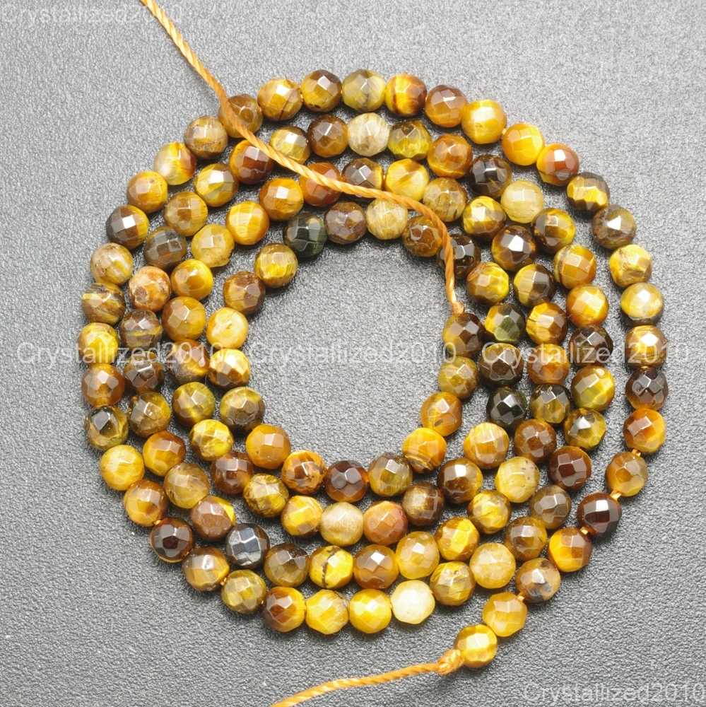 Natural Tiger’s Eye Gemstone Faceted Round Beads 2mm 4mm 6mm 8mm 10mm 12mm 15″