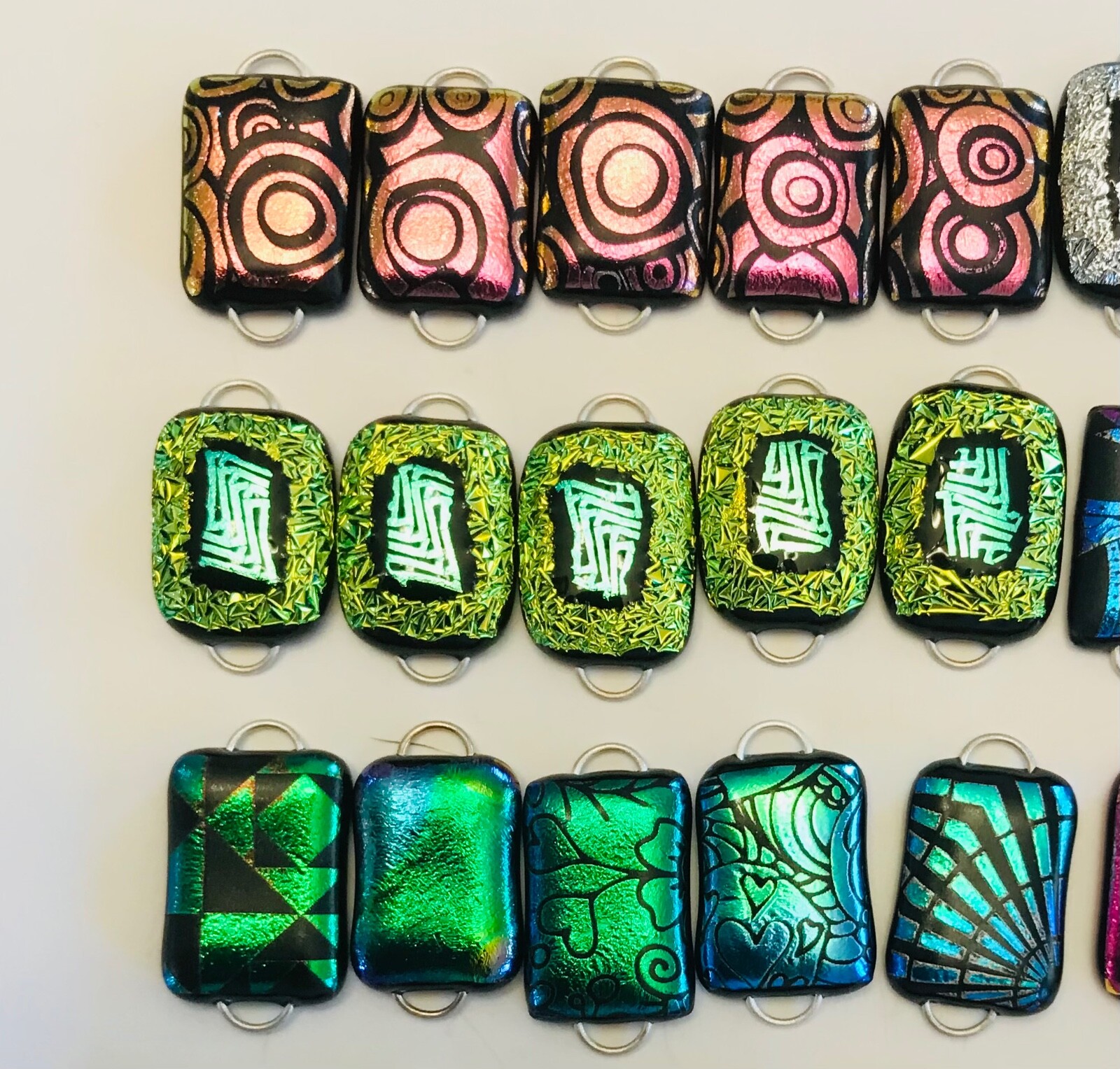Handmade – 50 Dichroic Glass Fused Links! 2 Hoops – 10 sets of 5 – Regular size