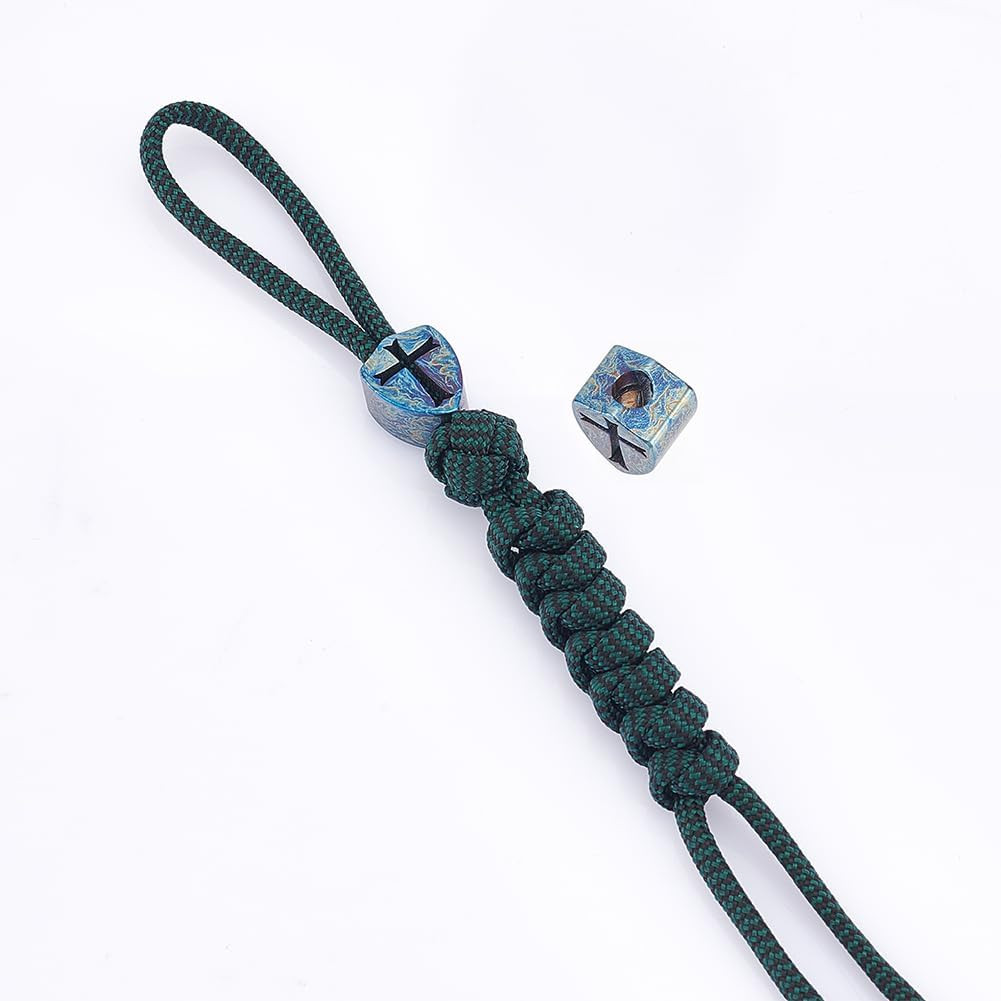 Titanium Lanyard with Cross Alloy Paracord Beads, Large Hole Loose Spacer Beads