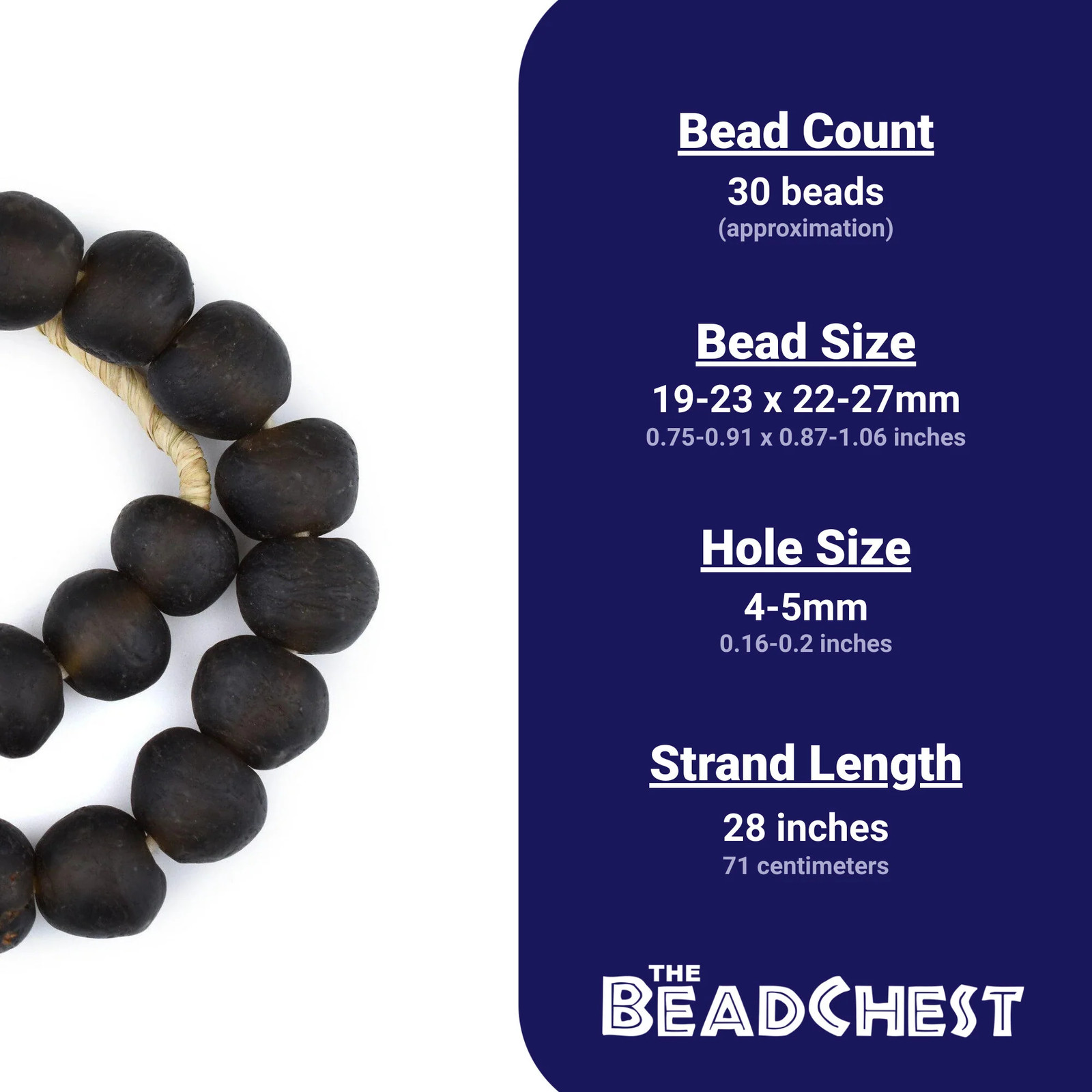 Jumbo Dark Brown Recycled Glass Beads 23mm Ghana African Sea Glass Round