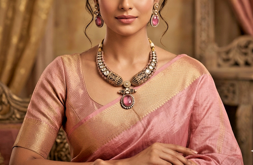 Polki pink Choker Necklace Set Sabyasachi Inspired Moissanite Kundan set