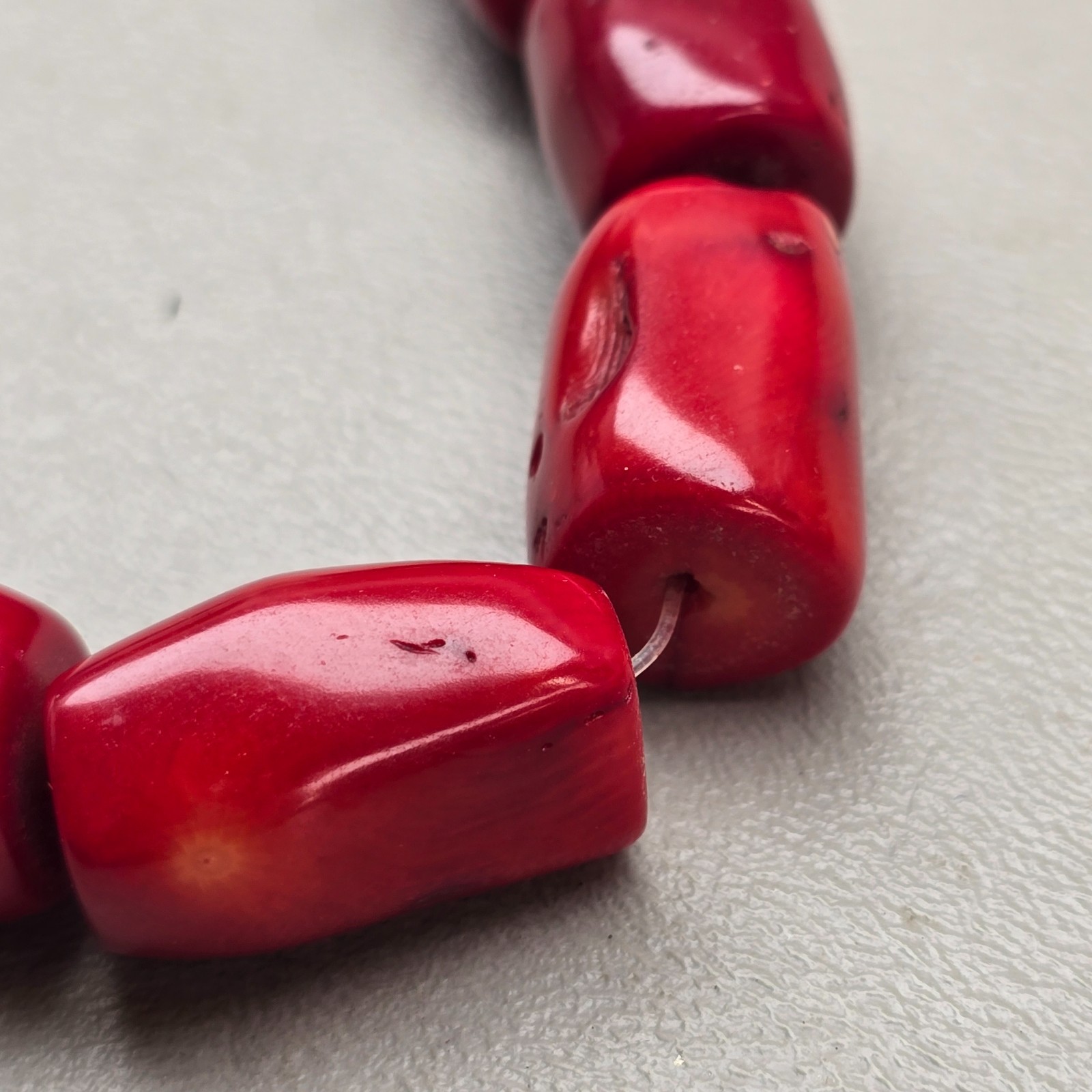 Bamboo Coral Bead Strand Red Dyed 15 Inch Large Barrel Beads 1 Inch Jewelry