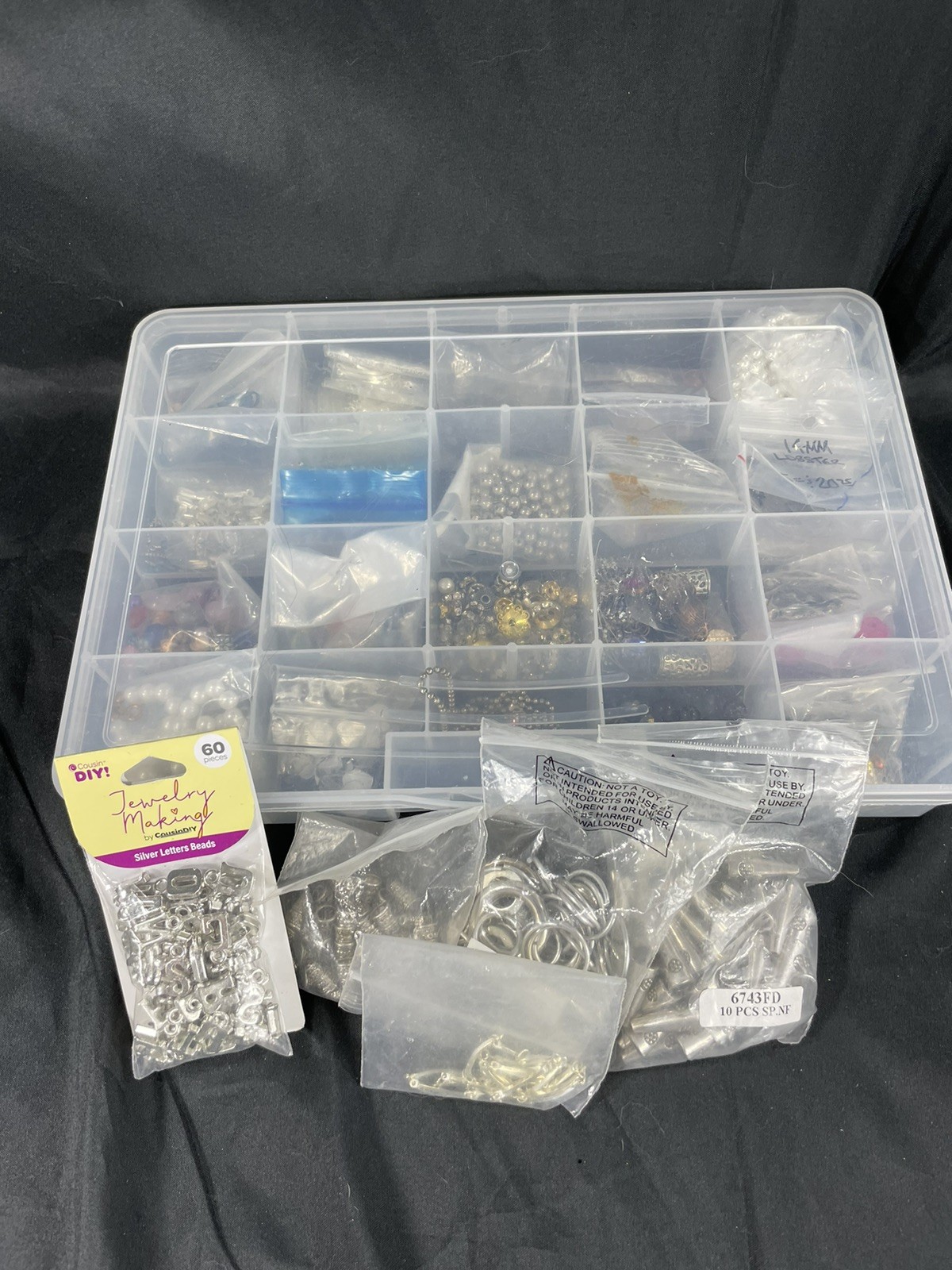 Assorted Lot Of Jewelry Making Supplies Plastic Tote Included New and Used