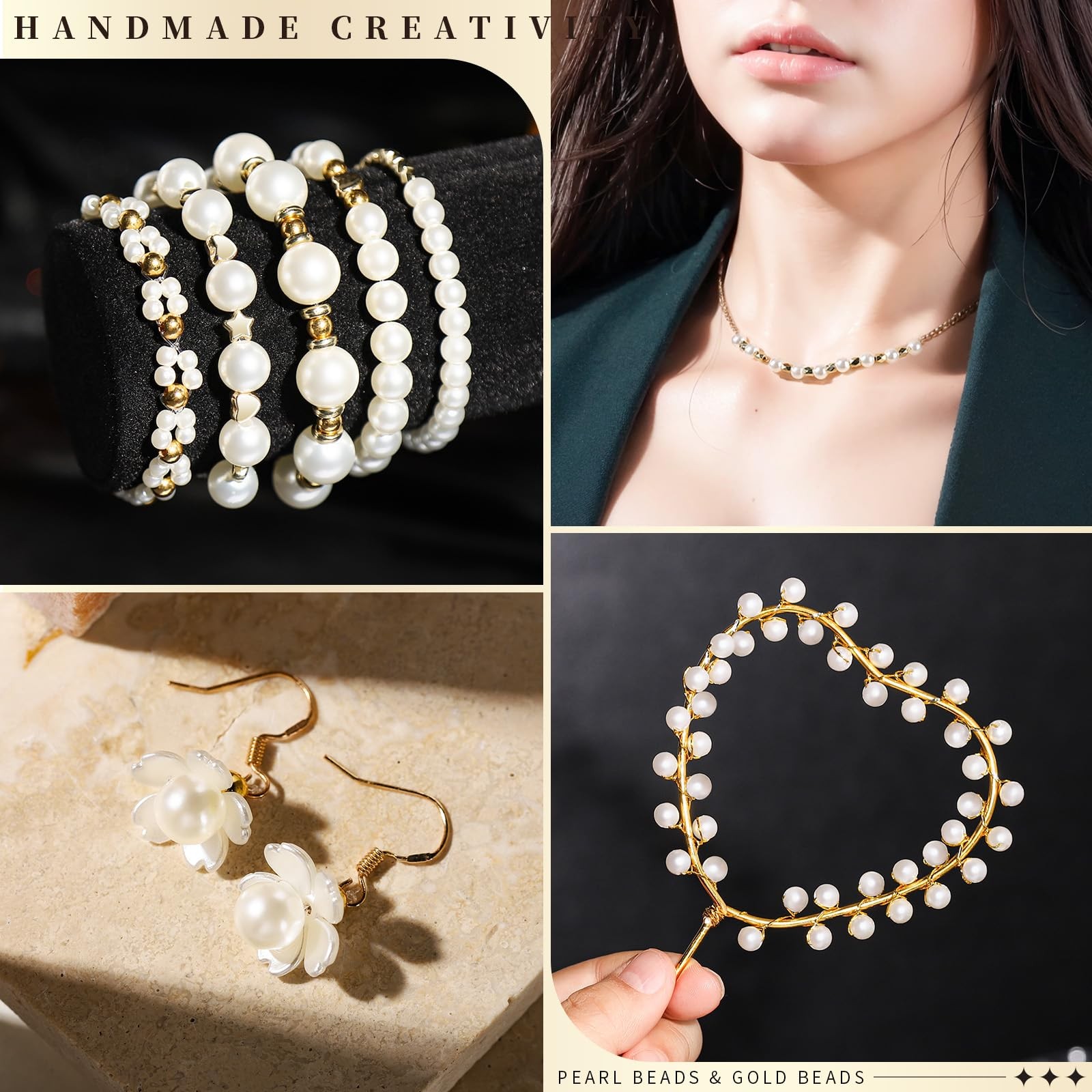 LEOBRO Pearl Beads for Bracelets, 720PCS Bracelet Making Small, Creamy White
