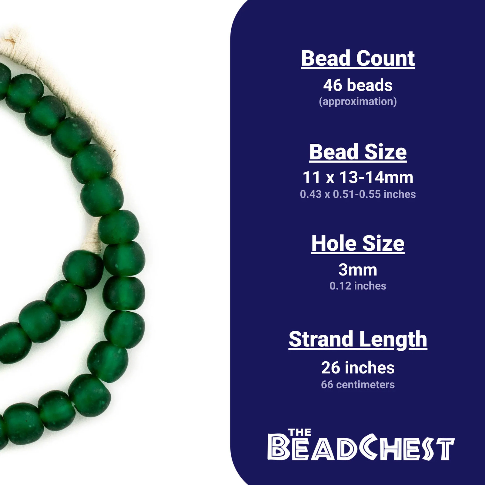 Emerald Green Recycled Glass Beads 14mm Ghana African Sea Glass Round Large Hole