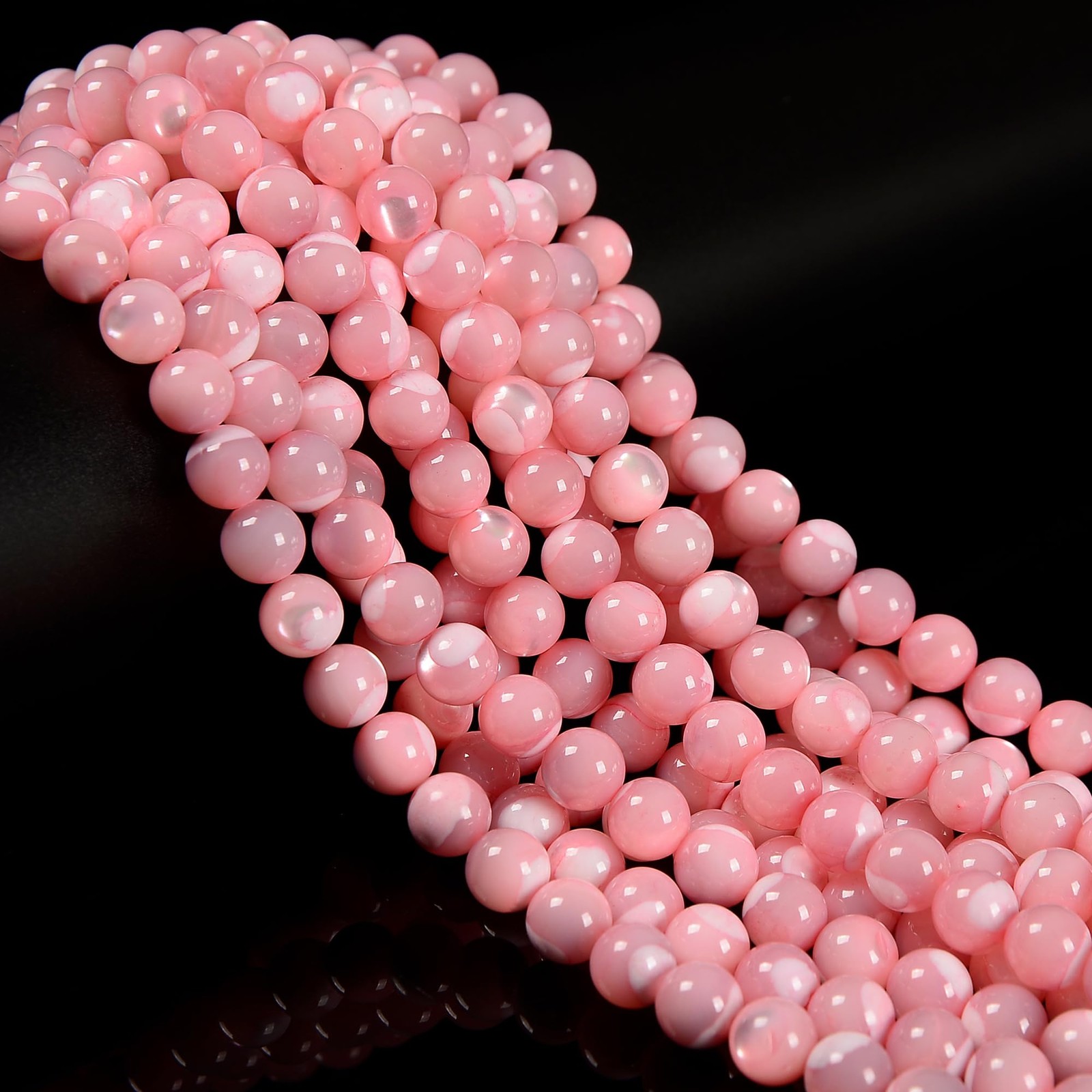 98Pcs 4mm Pink Color Mother of Pearl Mop Shell Bead Glossy Round Beads for Br…