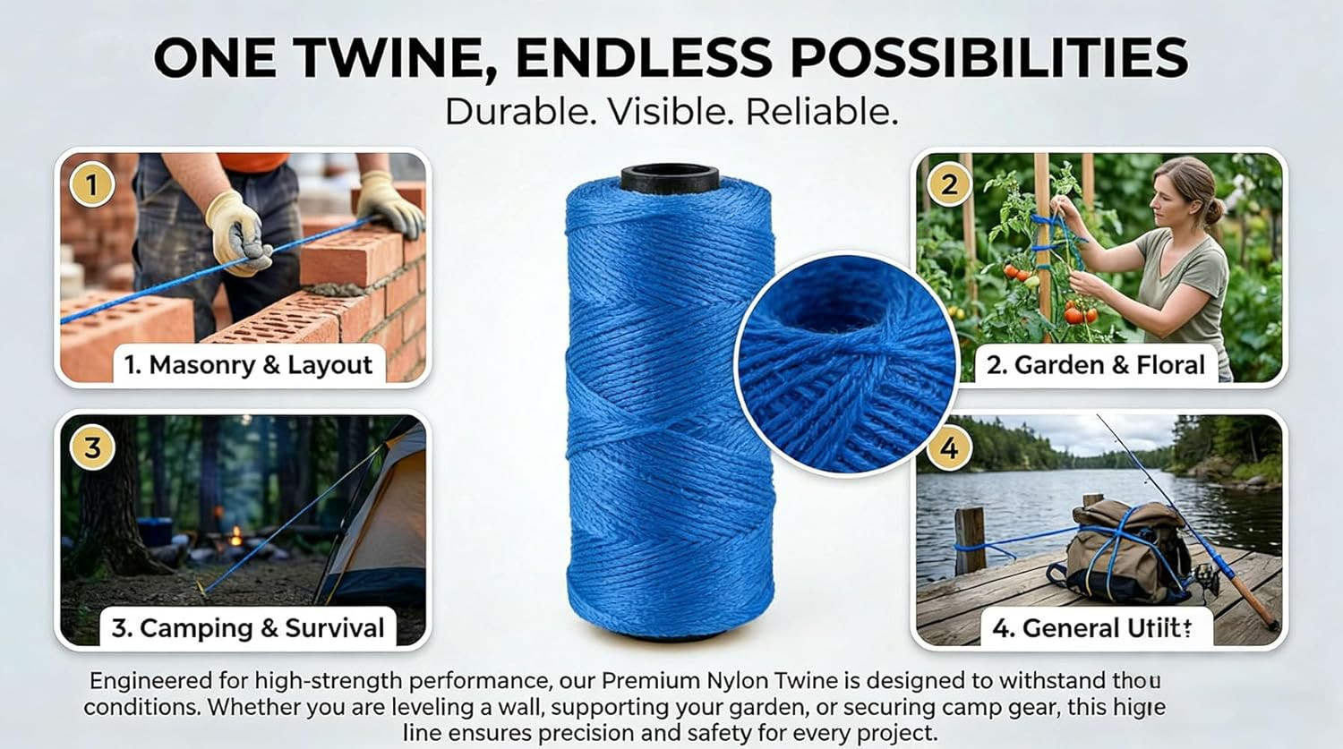 1.3mm Bright Blue Nylon Twine String, 500FT Heavy Duty Braided Masonry Line, …