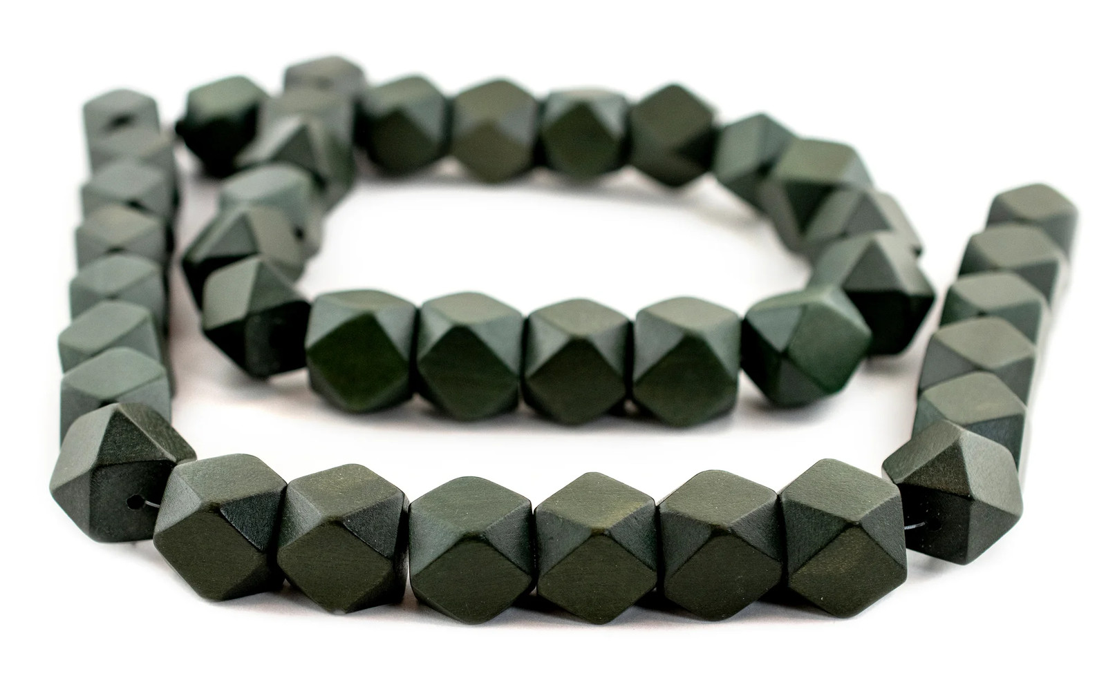 Olive Green Diamond Cut Natural Wood Beads 20mm Faceted Large Hole