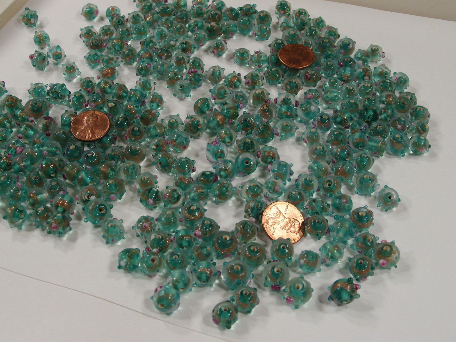 2 Pounds Teal India Handmade Fancy Bumpy Glass Beads Wholesale Bulk (HQP-1) ⭐