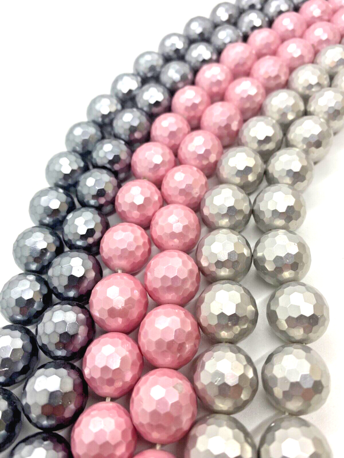 Mother of Pearl Faceted Round 16mm Gray Pink Silver 15.5 in. Strand