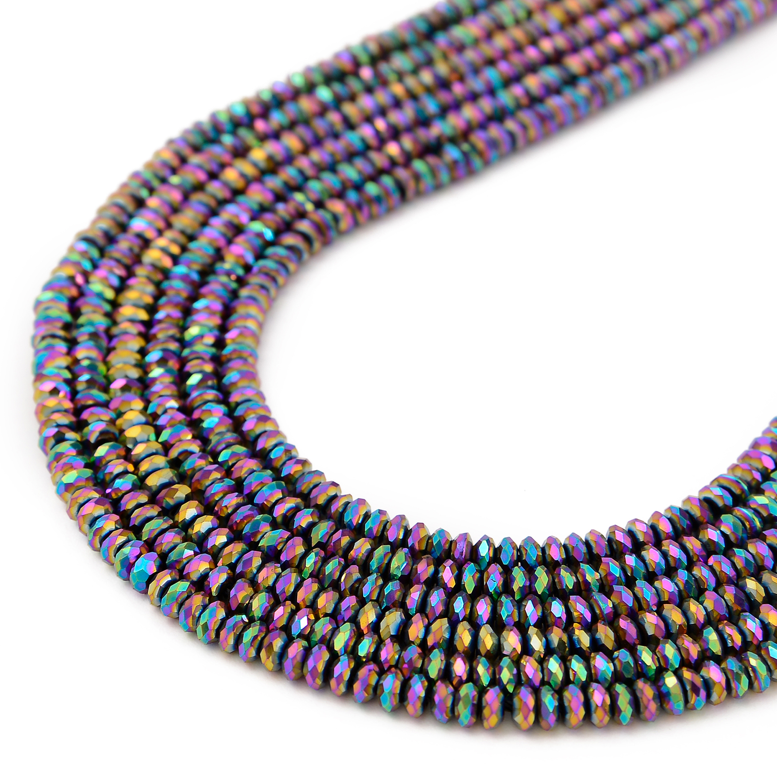 Rainbow Plated Hematite Faceted Rondelle Beads Size 1x2mm 2x4mm 15.5” Strand