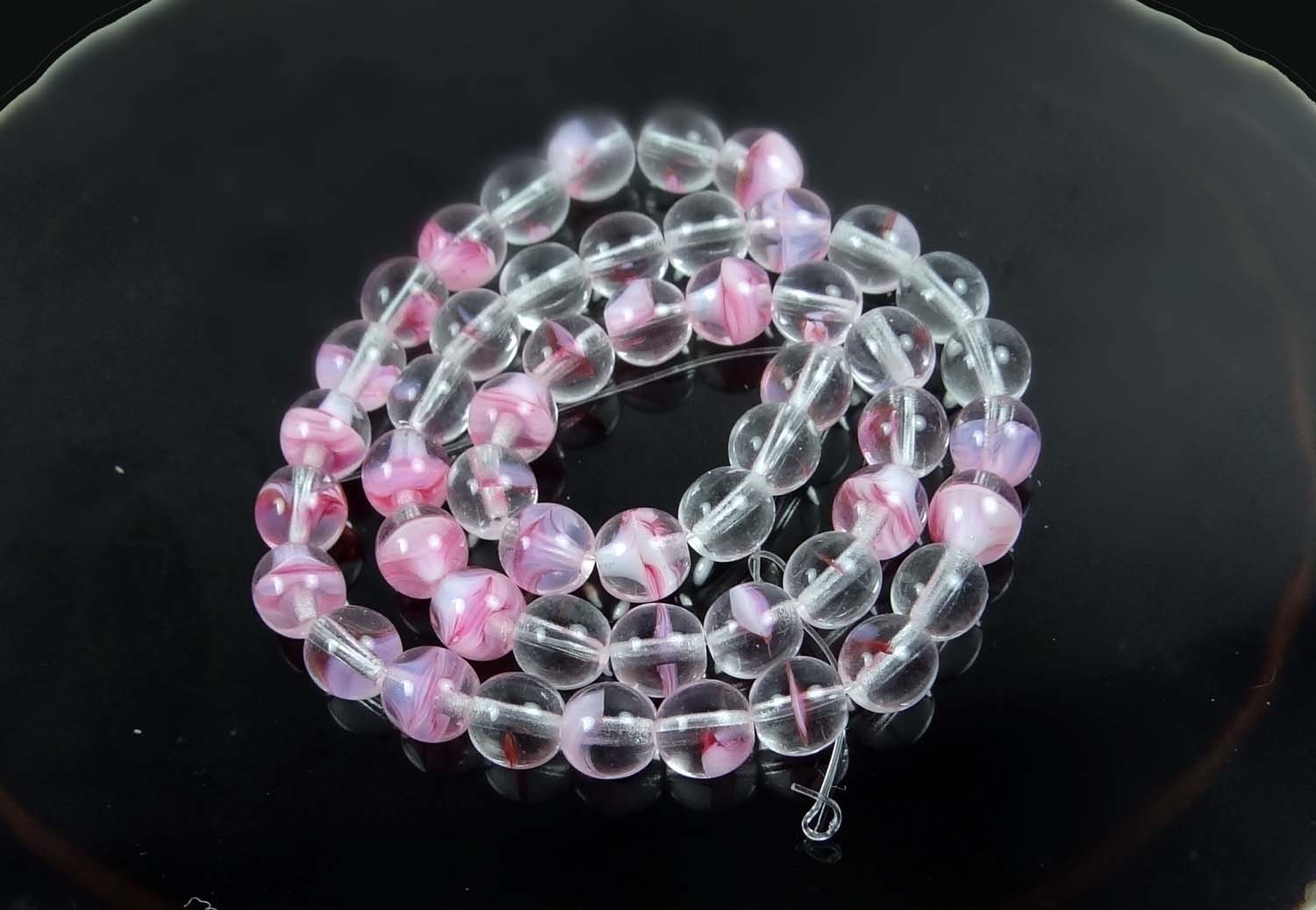 50 Czech Glass Round Beads – Pink Crystal 6mm