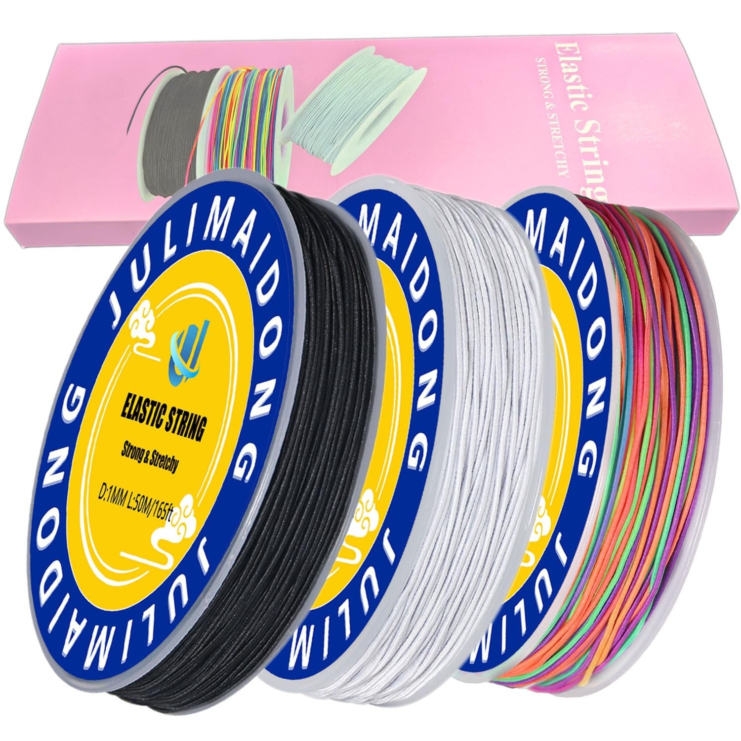 3 Rolls 1.0 mm 255 Feet Rainbow/White/Black Elastic Bracelet Stretchy String …