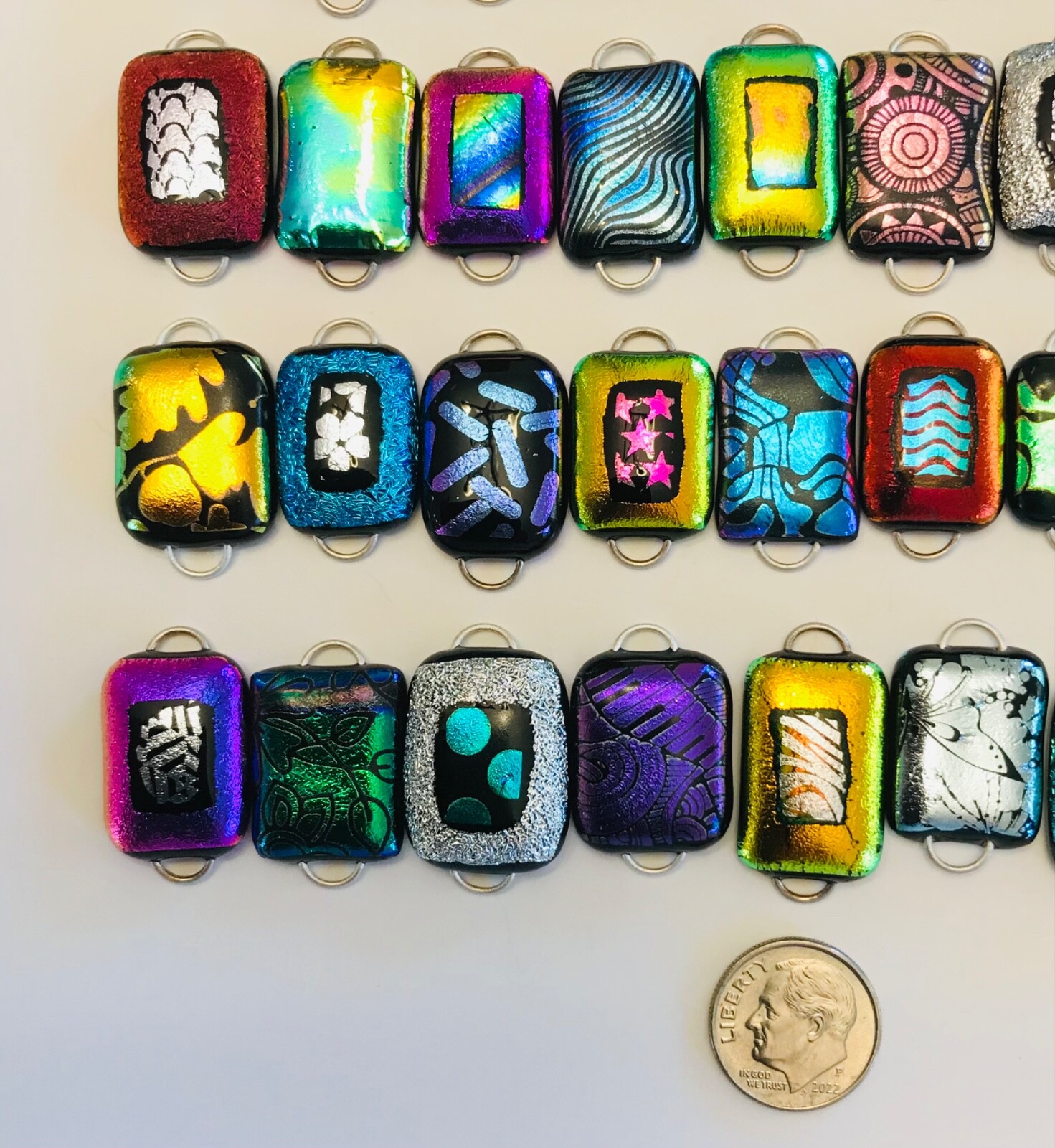 Handmade – 50 Dichroic Glass Fused Links! 2 Hoops – 50 different – Regular size