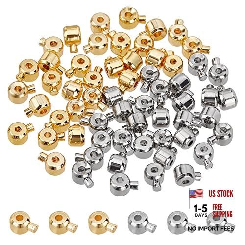 60 Pcs Brass Crimp Beads, Loose Rondelle 4.5×3.5x3mm 60 Pcs-Gold & Silver