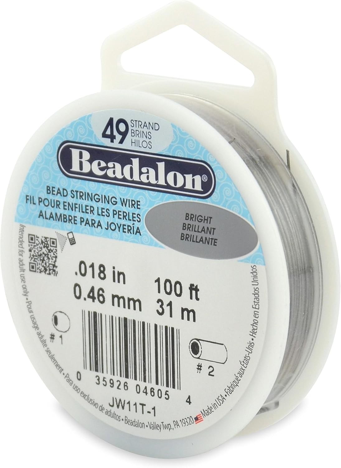 Beadalon 49 Strand Beading Wire .018 Inch 100 Feet Bright Stainless Steel Cable