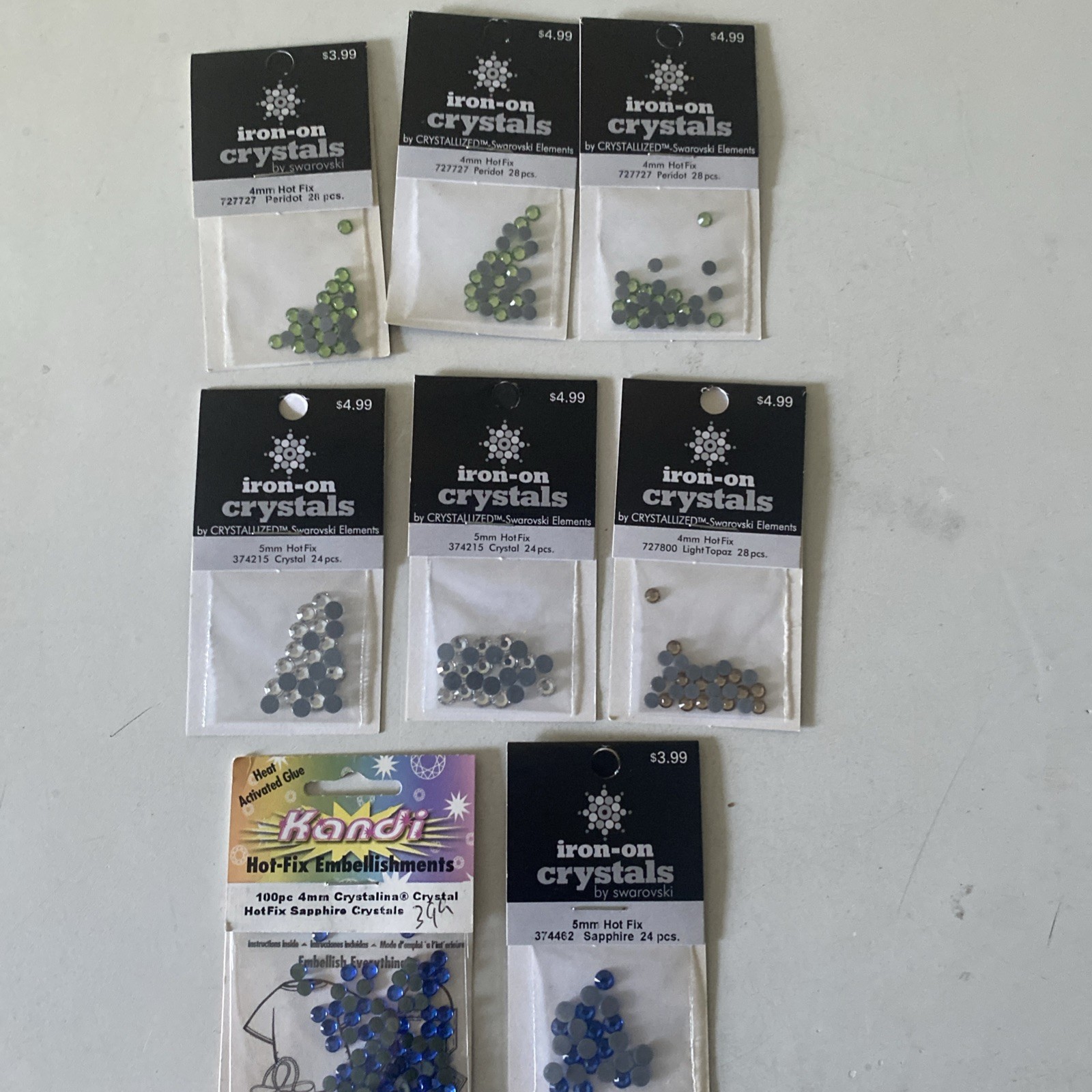 Lot of 8 Packs of Iron on Swarovski Elements Flat Back Crystals –