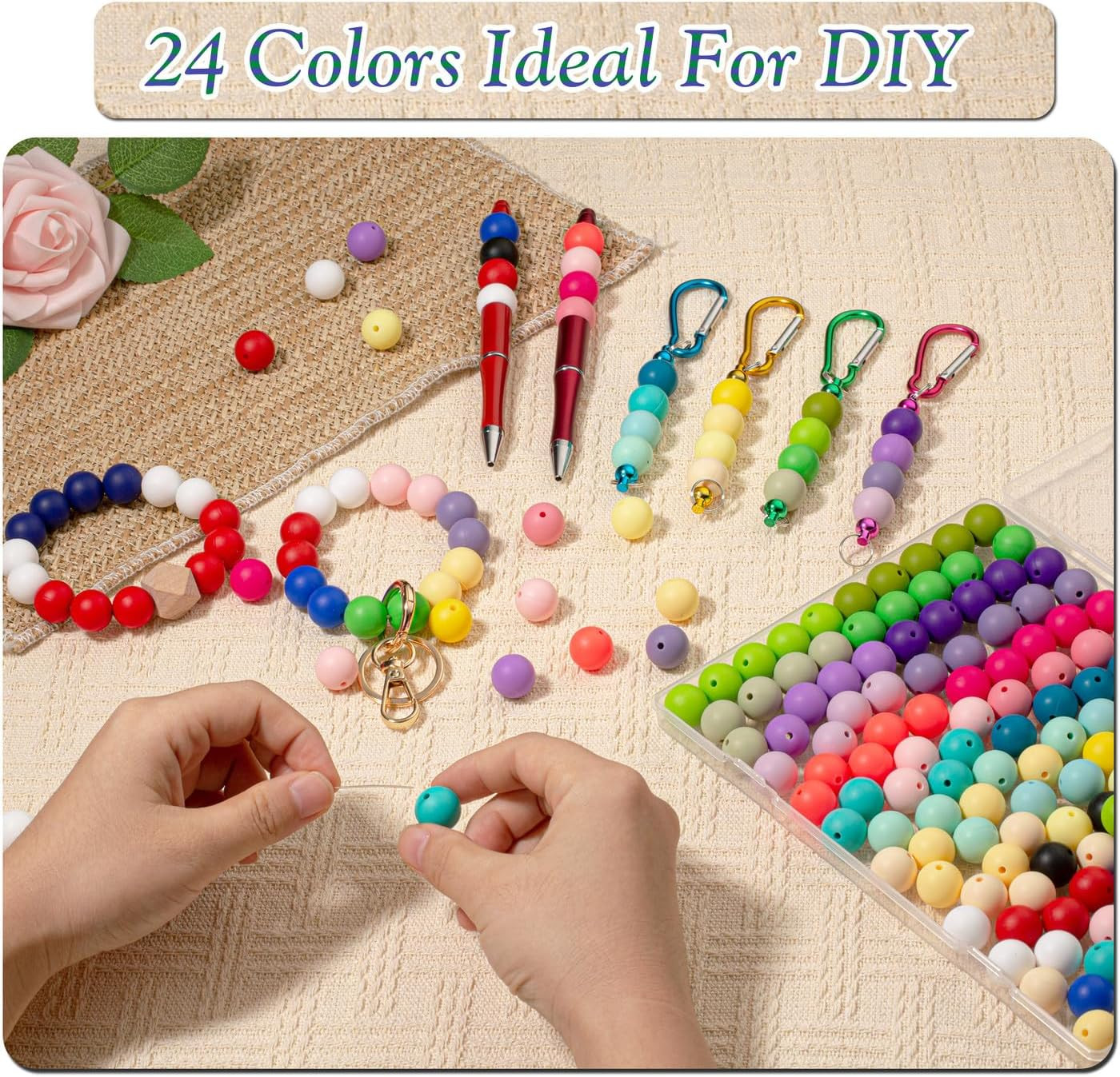 120 Pcs Silicone Beads 24 Colors 15 Mm Silcone Beads for Keychain/Bracelet/Pens