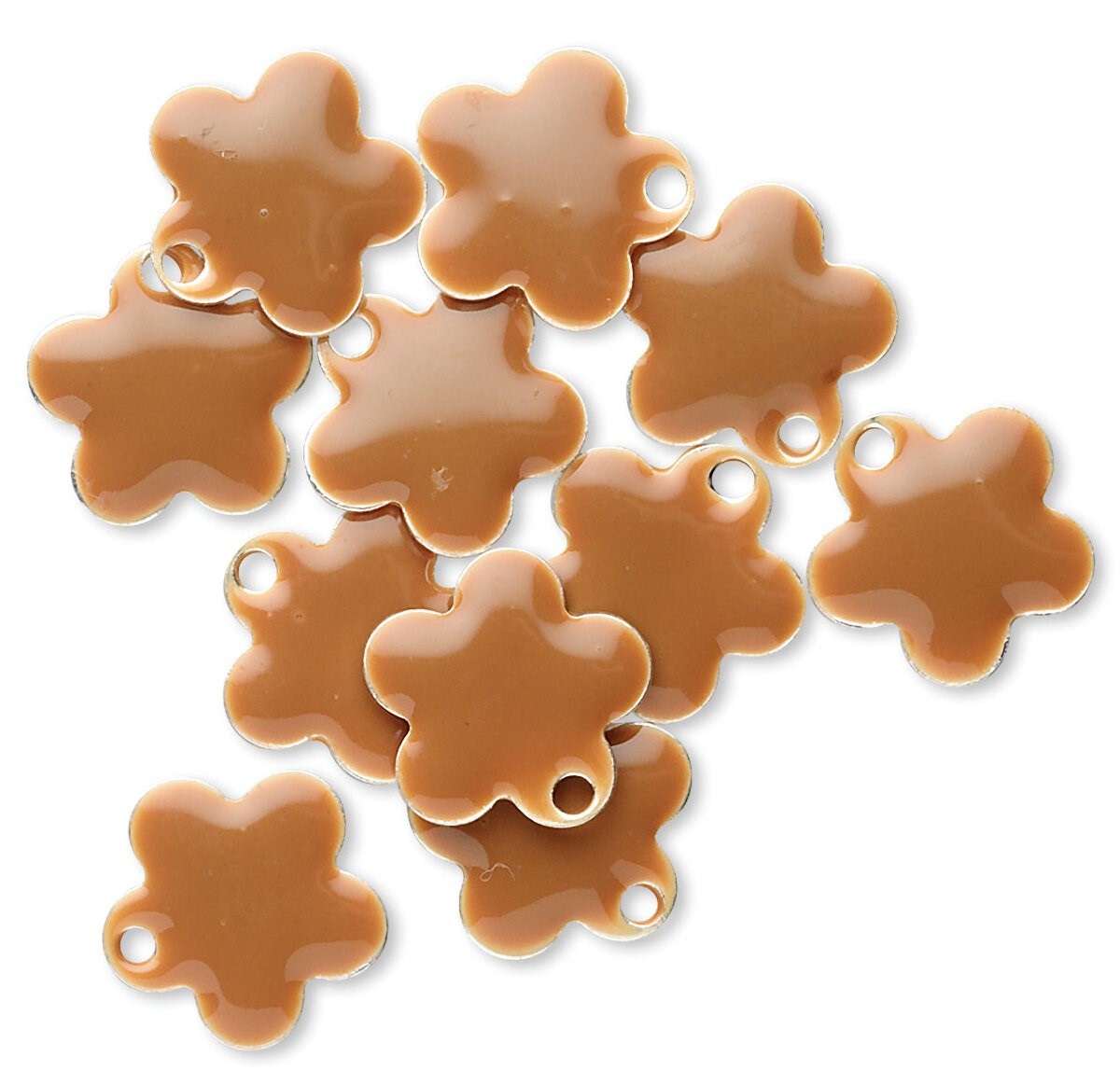 12 Silver Plated Brass Double Sided Epoxy Camel Brown 10mm Flower Charms *