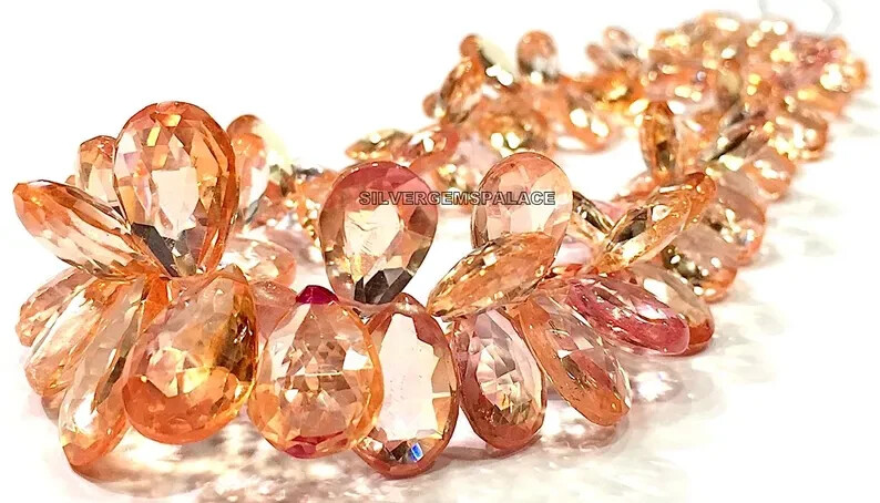 AAAA+ Rare Padparadscha Sapphire Faceted Necklace Sapphire Pear Cut Beads.