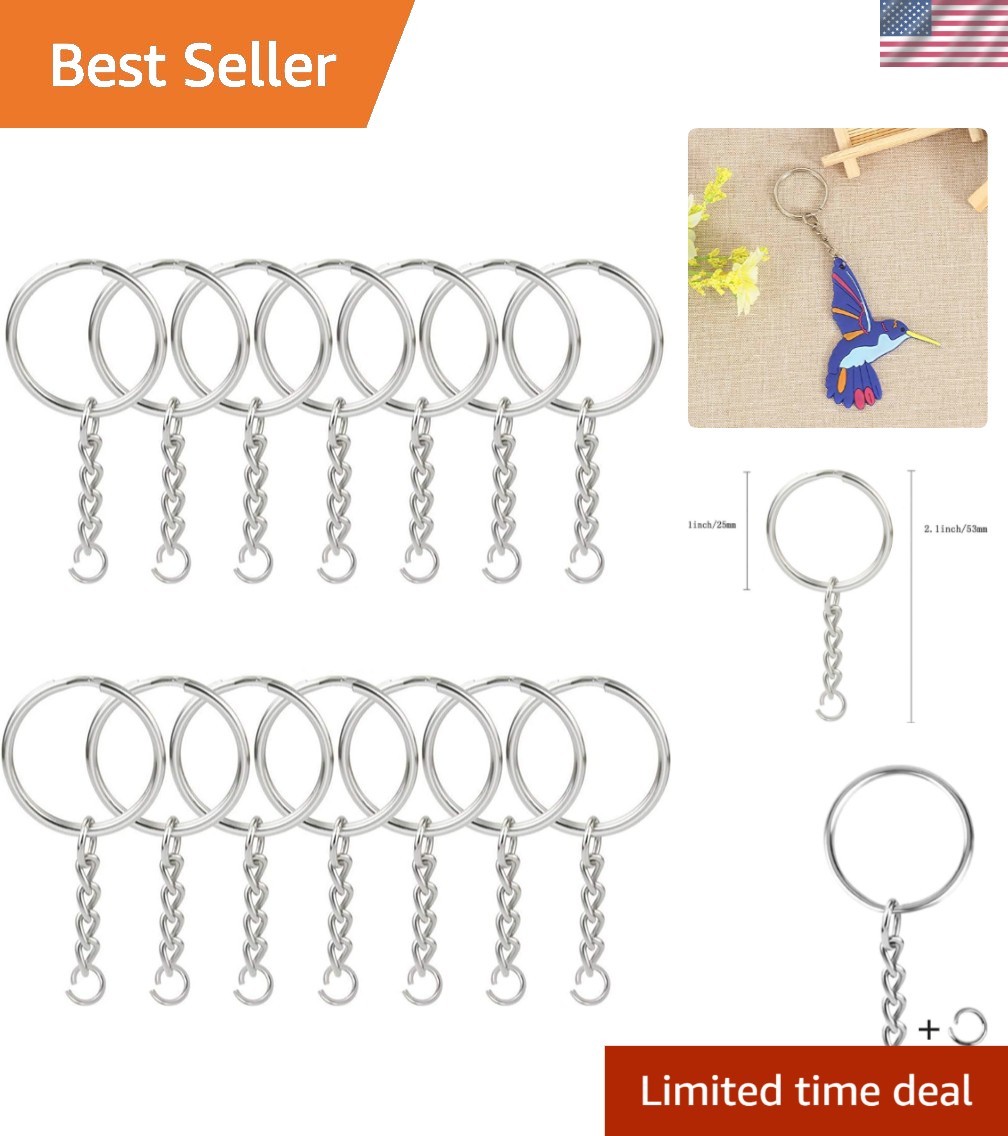 50PC Silver Nickel Key Rings with Jump Rings – Ideal for Custom Craft Projects