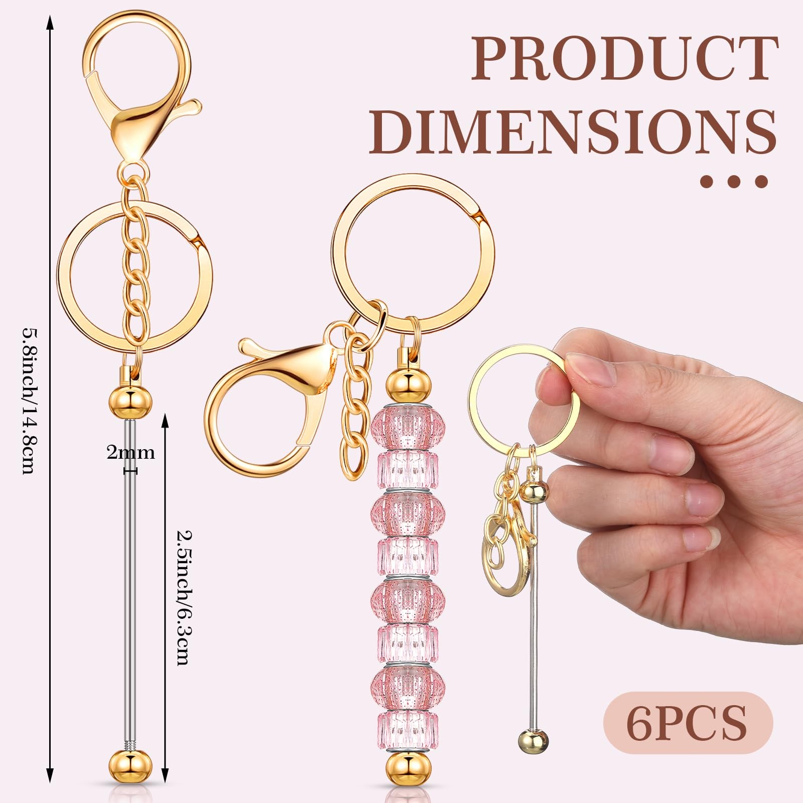 Huwena 6 Pcs Beadable Keychain Bars Blanks as shown in the pictures, Gold