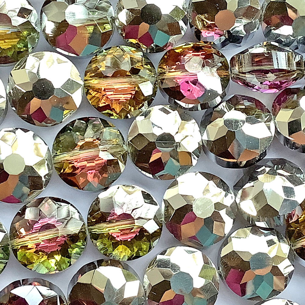 Red Copper Teal Black 14mm Faceted Coin Chinese Crystal Glass Beads Q1 Strand