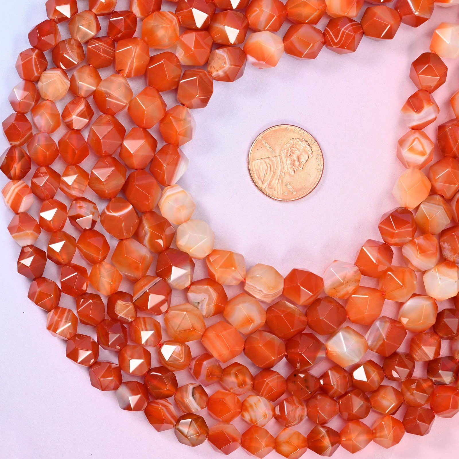 Red Strip Agate Beads: Faceted Diamond Star Cut, 6-10mm, 15.5 inch Strand