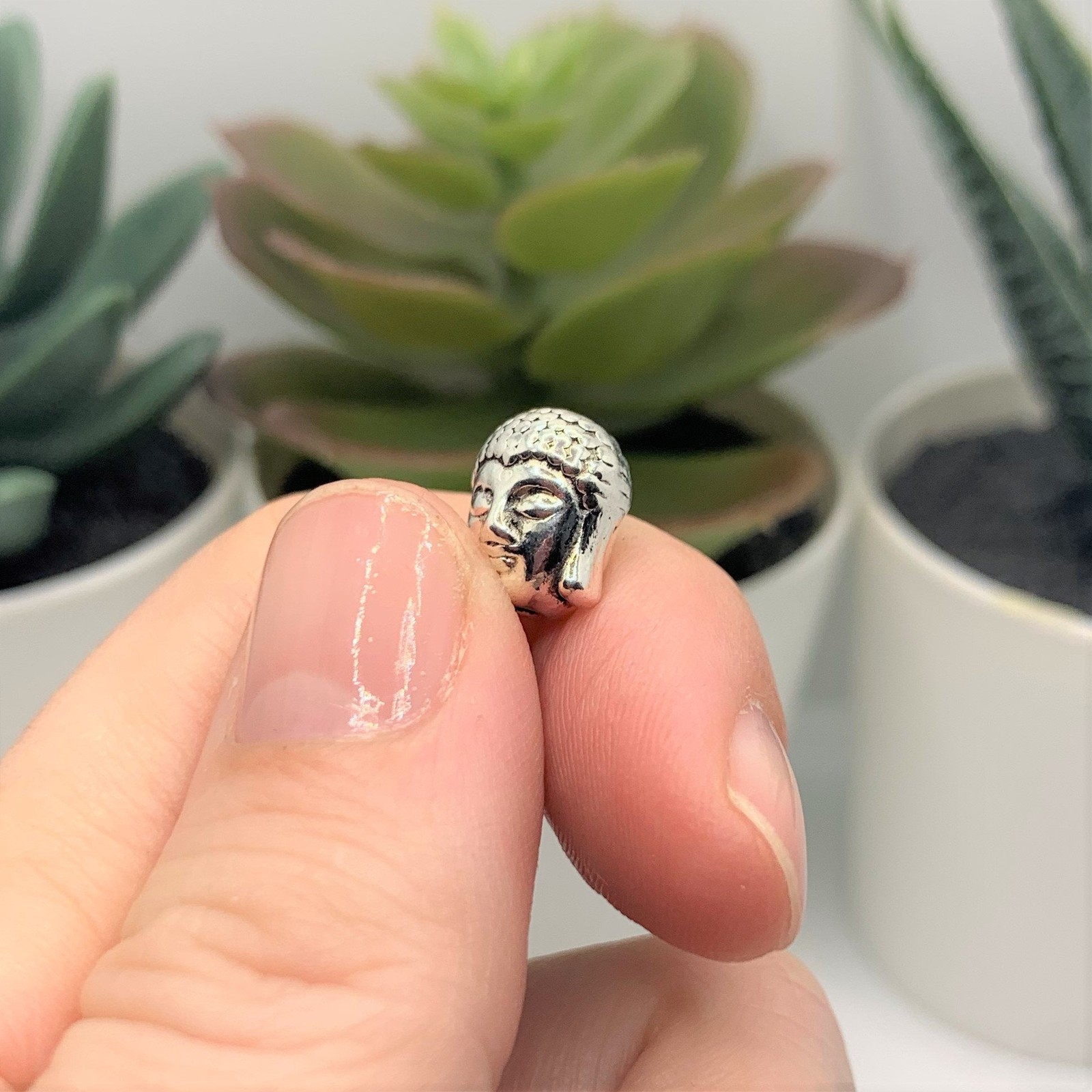Silver Happy Buddha Head Beads, 11x9mm – US Seller