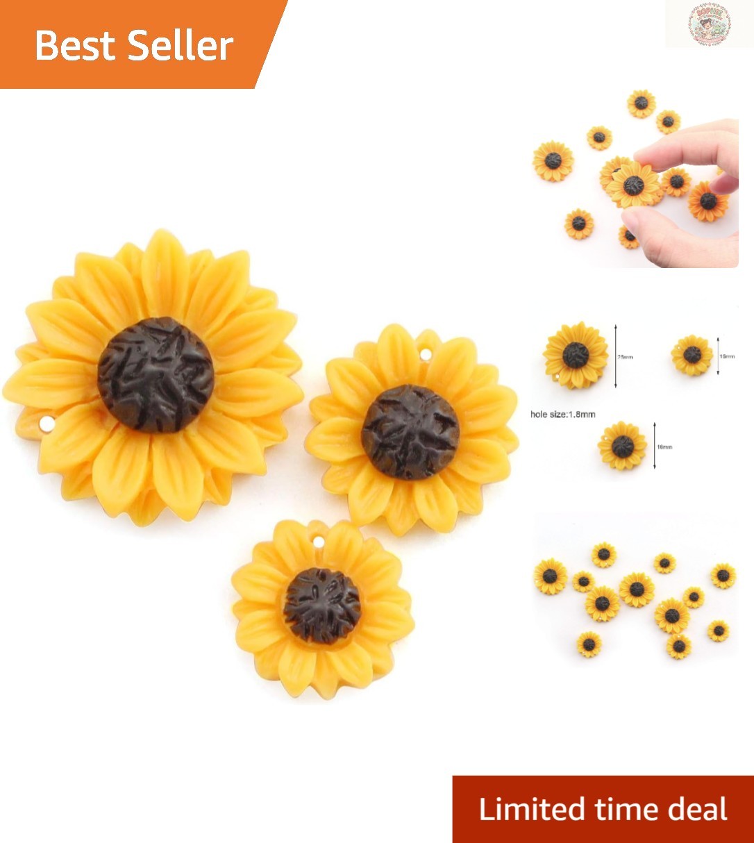 High-Quality Yellow Resin Sunflower Cabochons – 12PC Set for Jewelry Making
