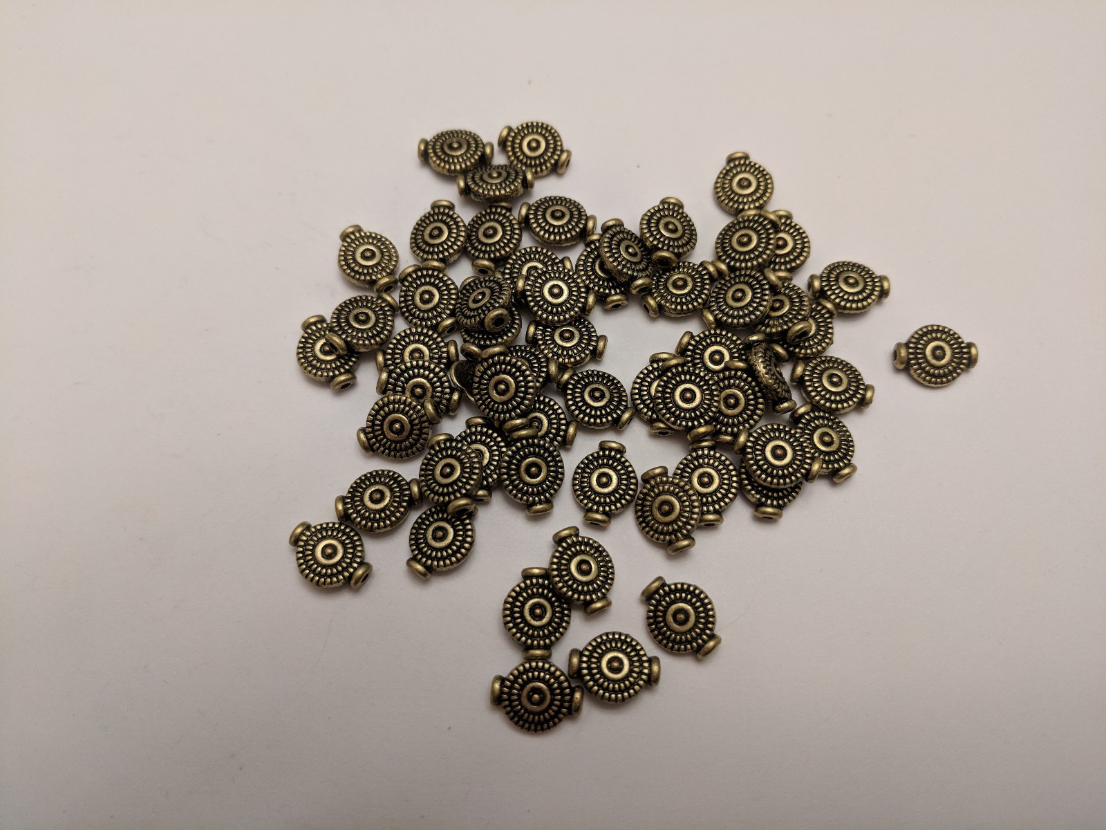 Flat Round Tibetan Style Alloy Beads, Antique Bronze 10×7.5x3mm, Hole 1mm Qty 20
