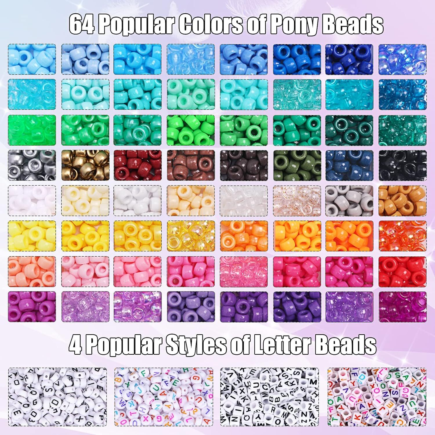 2350 Piezas, 64 Colores, Cuentas De Pony Para Kit De Fabricacion De Pulseras…